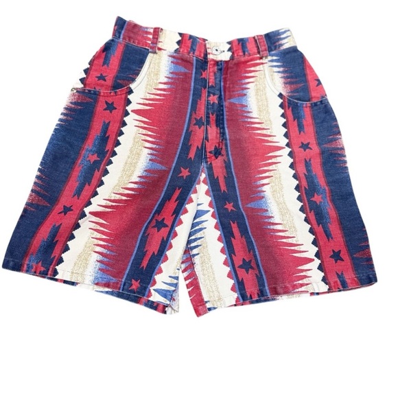Adobe Rose Pants - Vintage High Waisted Southwest Tribal Western Y2K Star Stripe Shorts size 7